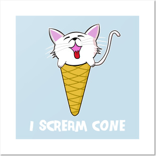 I Scream Cone Funny Cat In Ice Cream Cone Posters and Art